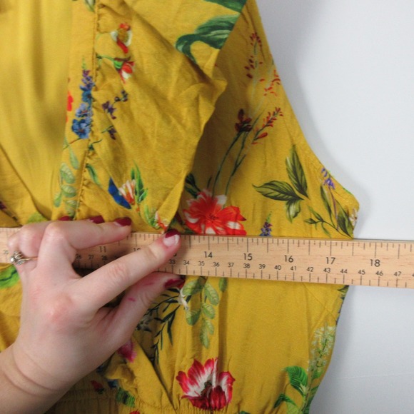 Maeve Anthropologie Yellow Floral Ruffle Wrap Mini Dress Women's Medium Boho M - Picture 10 of 15